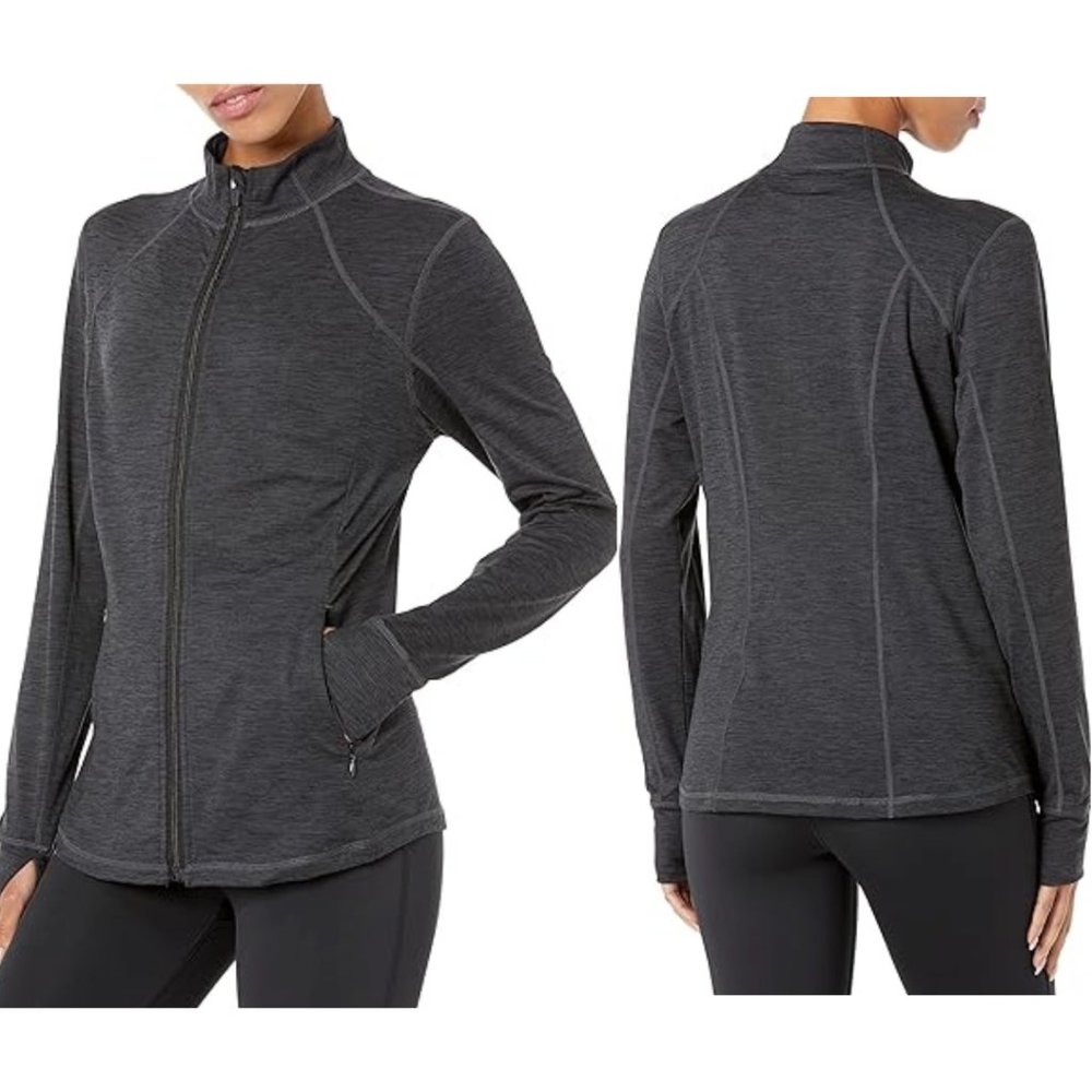 Mono B Jacket Zip Up Workout Long Sleeve Knit Stone GRAY - SZ LARGE NEW!